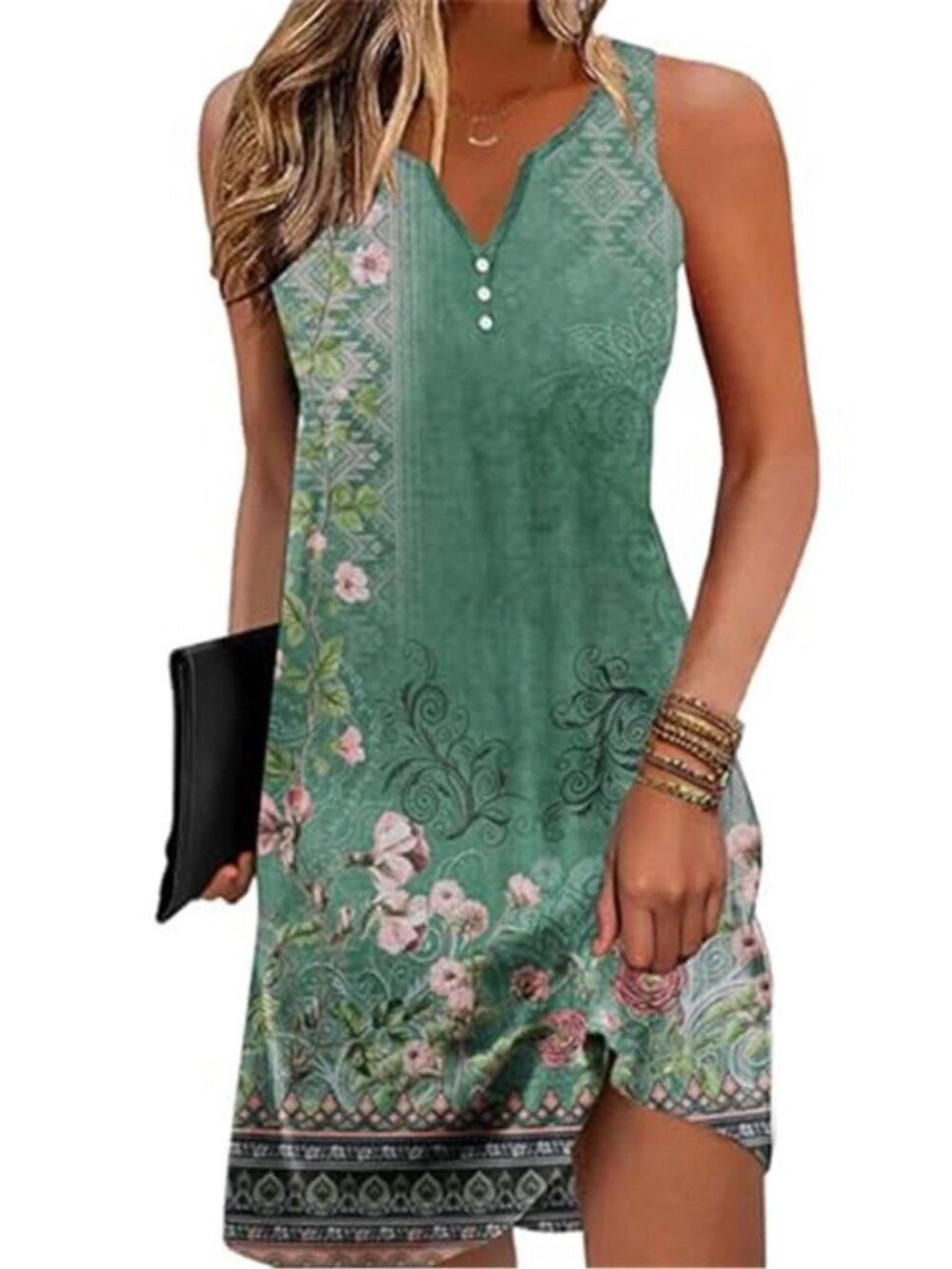 Womens Floral Sleeveless Sundress V Neck Beach Dress Casual Summer Pocket Dress